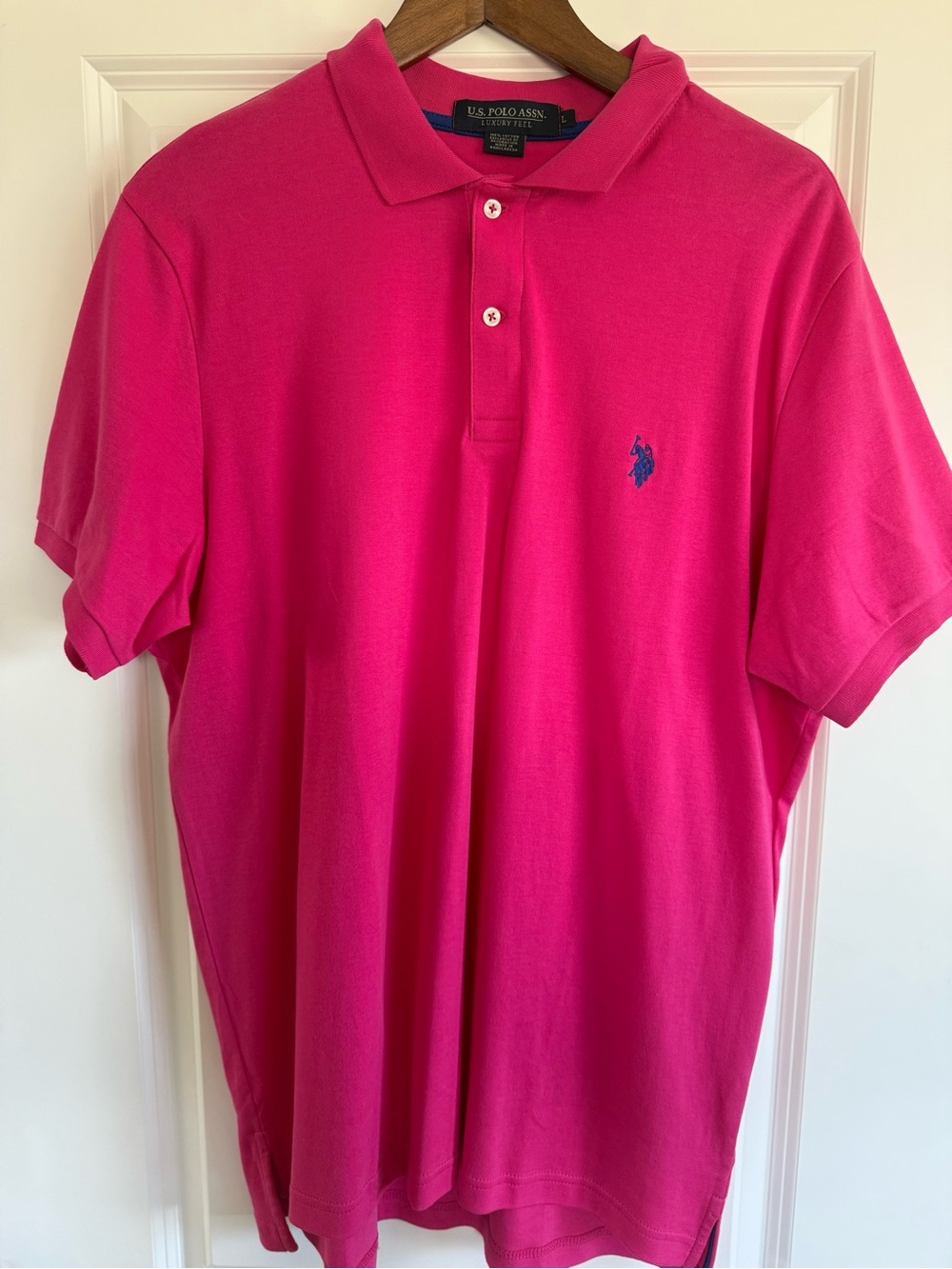 U.S. Polo Assn. Men’s Bright Pink Polo with Navy Logo